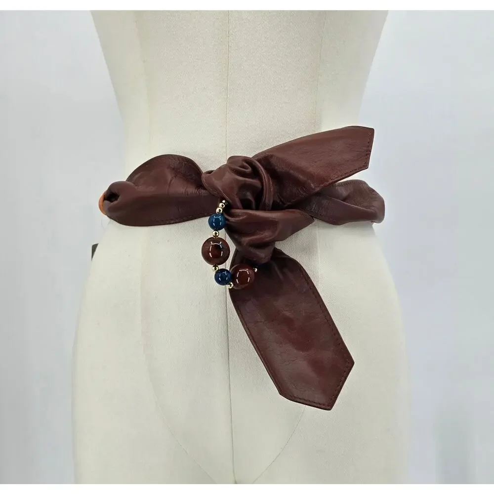 Rhea Vintage‎ 80's Faux Leather & Rope Belt with Beaded Accent